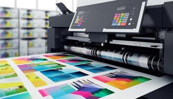 Modern Printing Press Produces Multi Colored Printouts Accurately Generated By Ai Free Photo